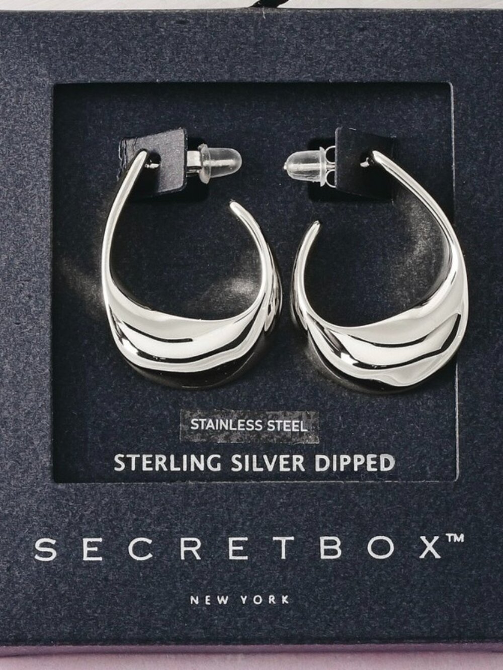 COMING SOON STERLING SILVER STAINLESS STEEL WARPED HOOP EARRINGS